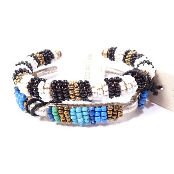 Nordstrom Treasure & Bond Massai Bead Turq Gold Cuff  Bracelet Set 2 NWT 75 45 - Picture 5 of 6